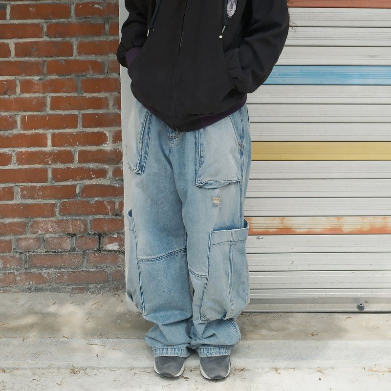 Blunt denim fatigue pants / Washed blue