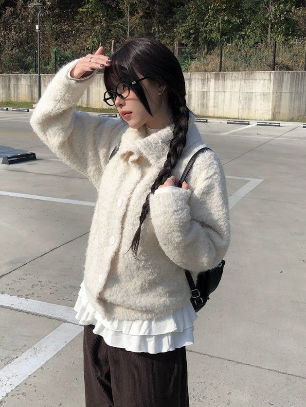 Pure High Neck Collar Button Knit Cardigan