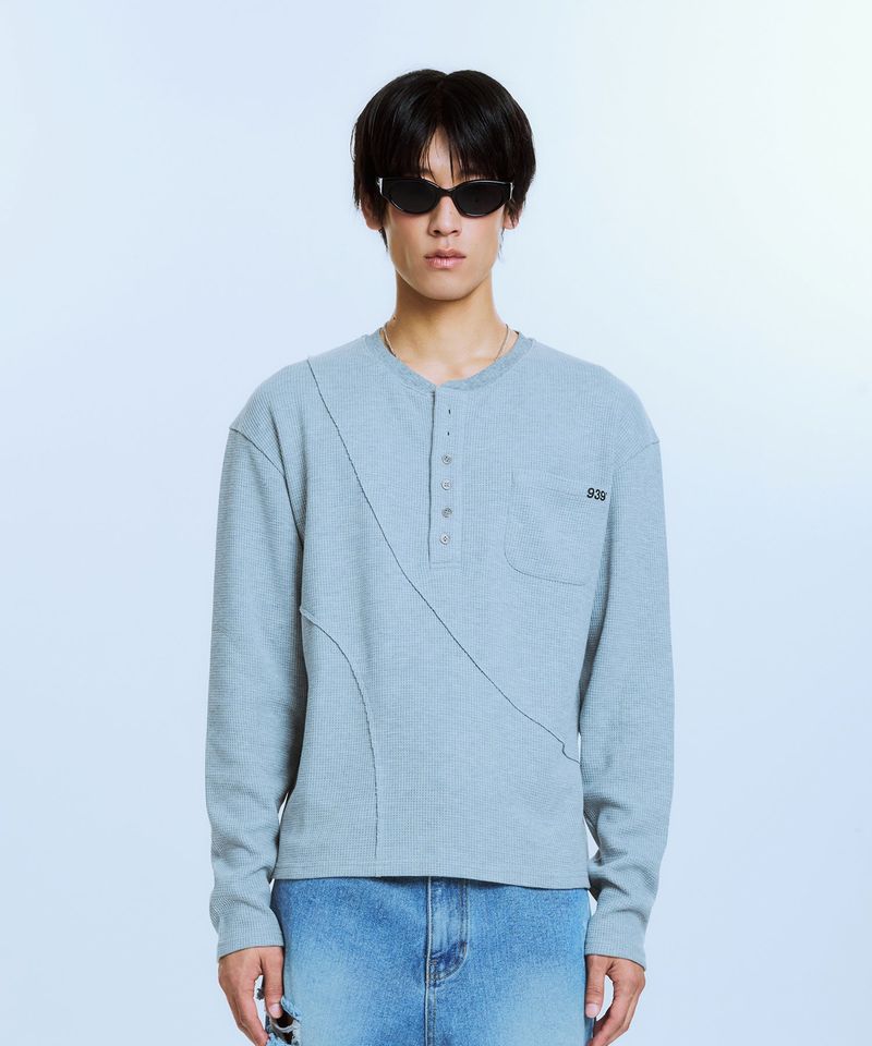 ARCHIVE BOLD（アーカイブボールド）の「CUTOUT PANEL HENLEY T-SHIRTS (LIGHT GRAY)（Tops）」