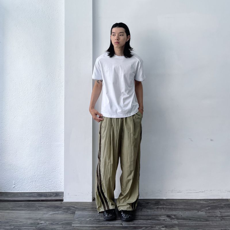 Crumpled Texture Line-Detail Pants