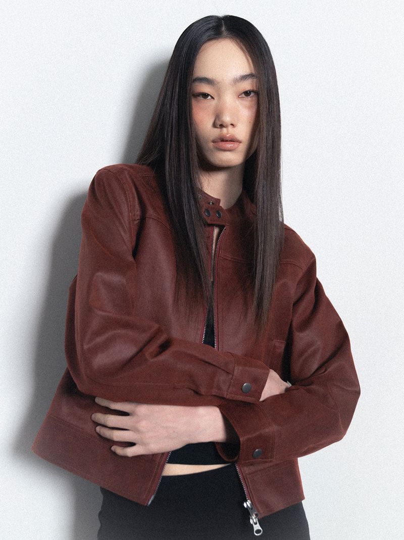 visus(ビスス)の「クラックレザーバイカージャケット_Burgundy(ジャケット/アウター)」