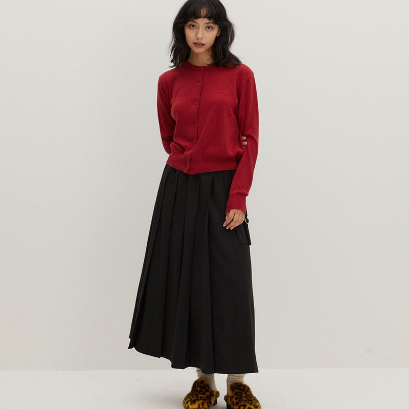 Round Neck Sweater Cardigan Red