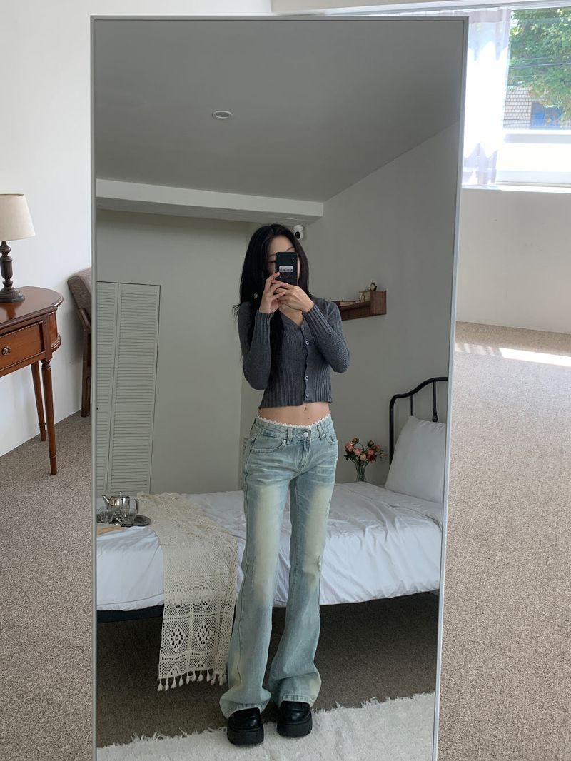 Touch Lace Trim Light Blue Bootcut Denim Pants