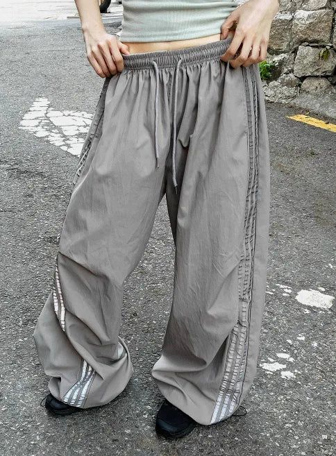 Metallic Track Wide Nylon Trousers