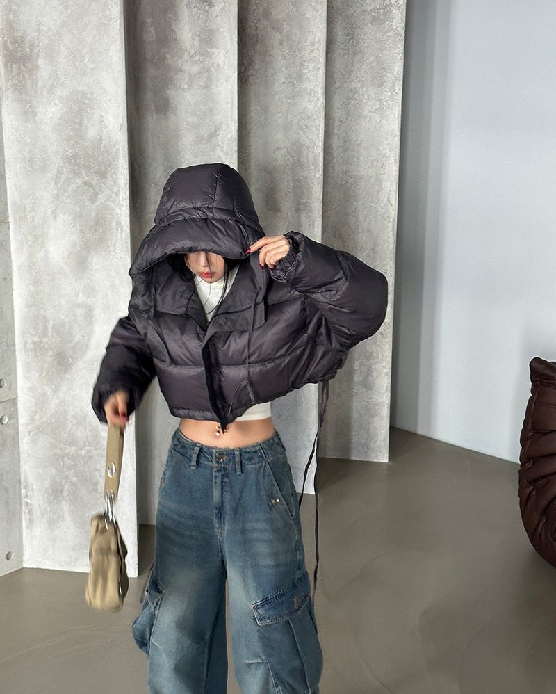 reversible duck down double-sided crop padded coat