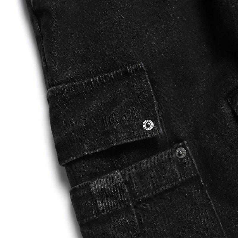 WASHED DENIM WIDE CARGO PANTS