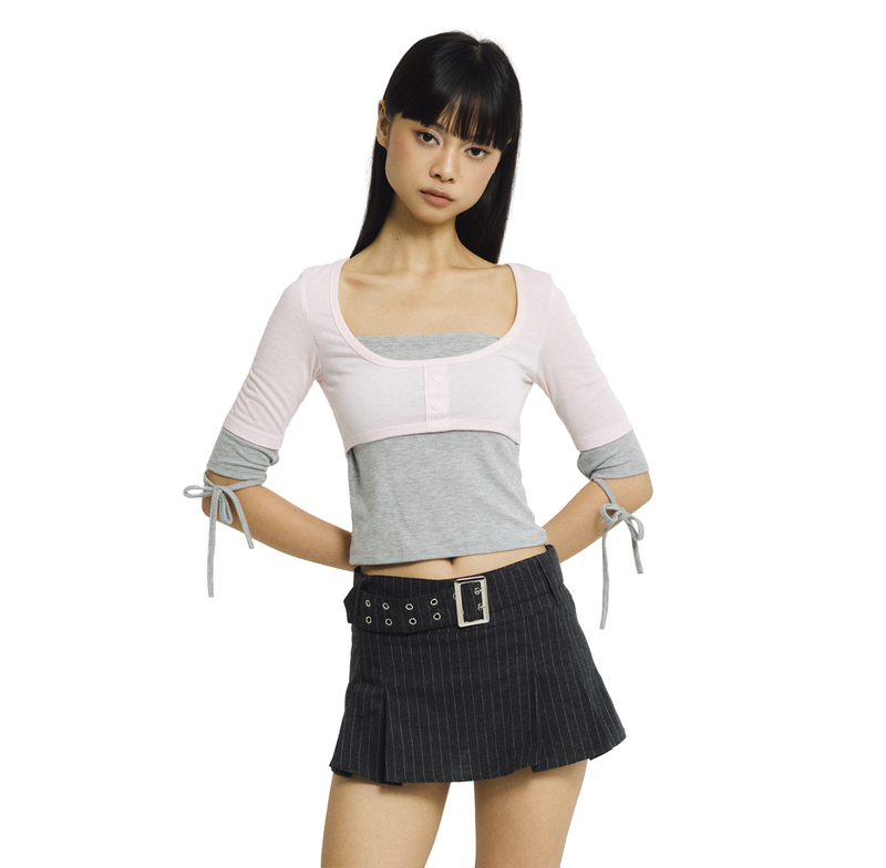 LAYERED CAKE TEE  [GREY-PINK]