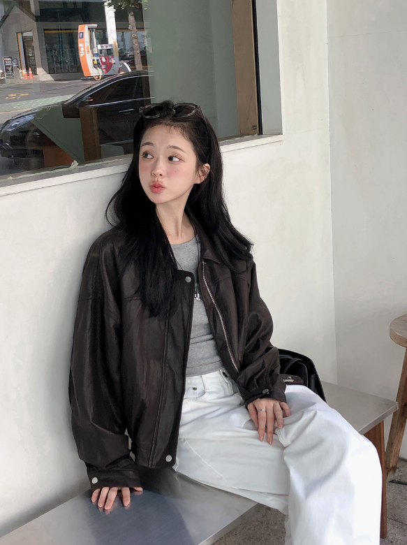 EW Collar Crop Leather Blouson (2color)