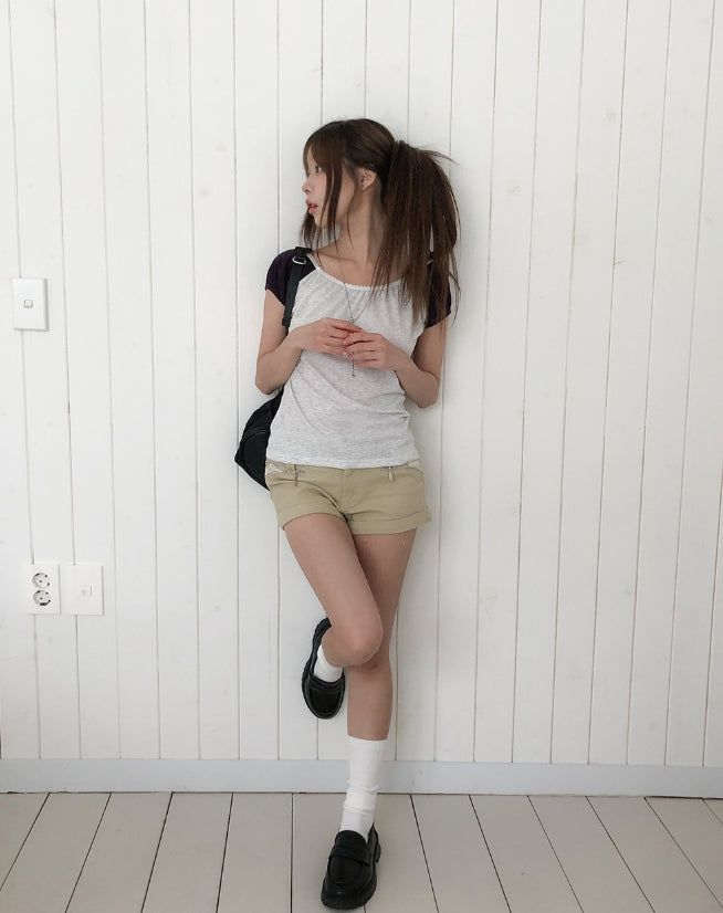 Loopen Lace Zipper Roll-up Shorts