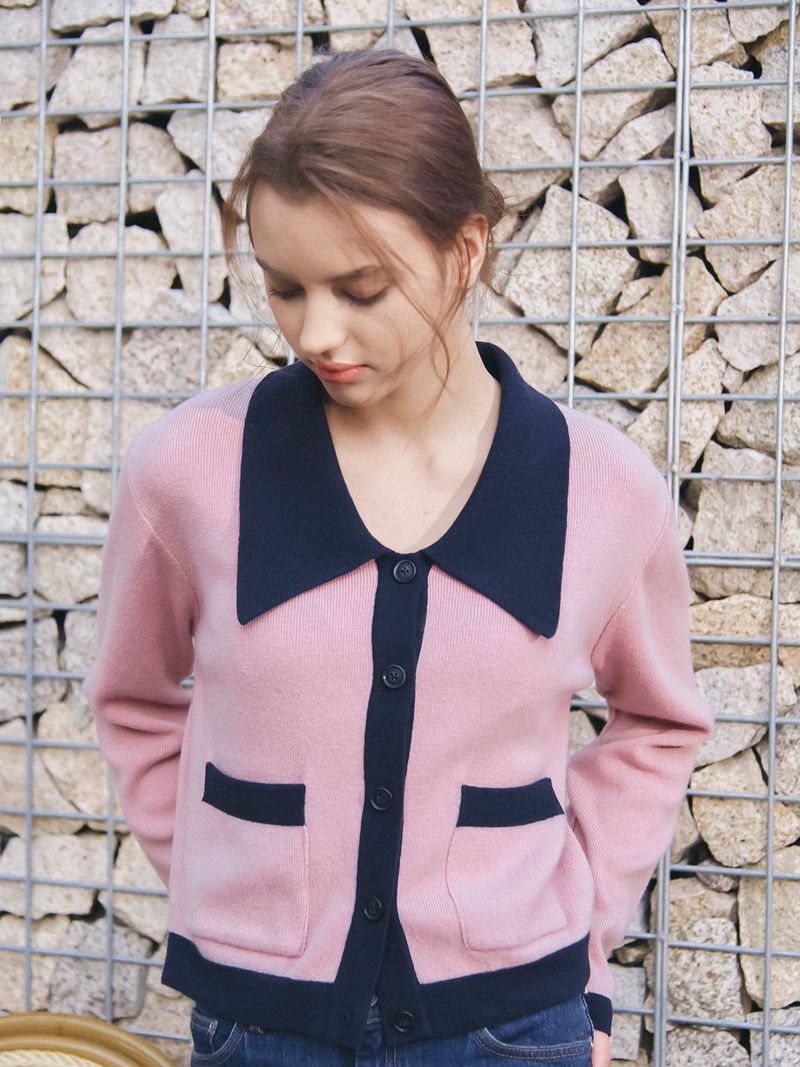 FLAT COLLAR KNIT CARDIGAN_PINK