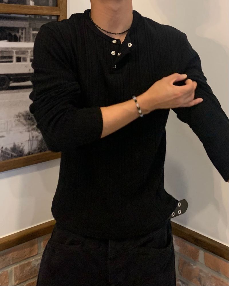 Corduroy Slim Henly Neck Long Sleeve