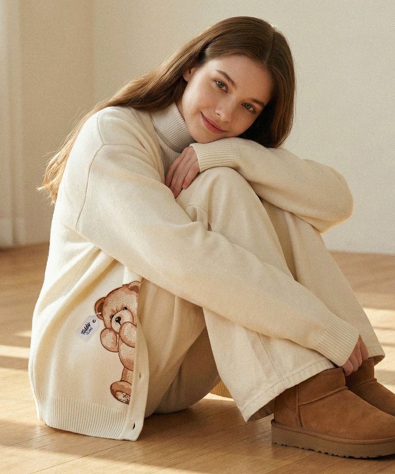 Peeking teddy cardigan [IVORY]