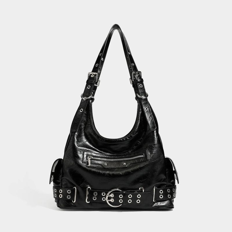 Y2K Stud Buckle Moto Hobo Shoulder Bag