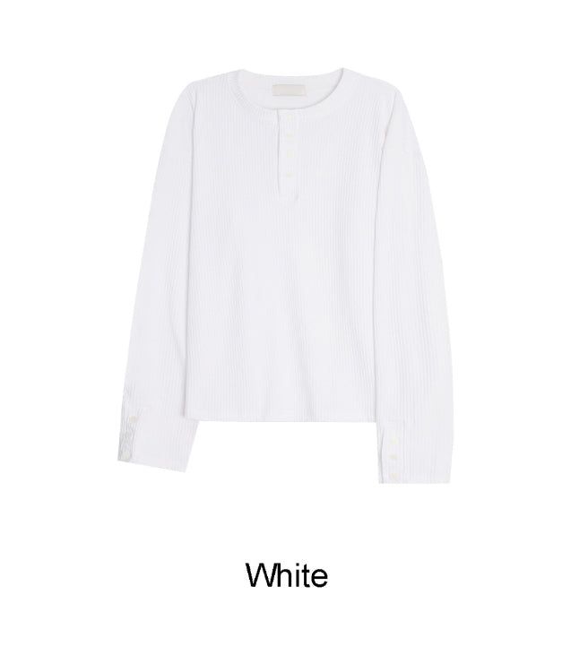 Karen Button Henley Neck Ribbed Knit