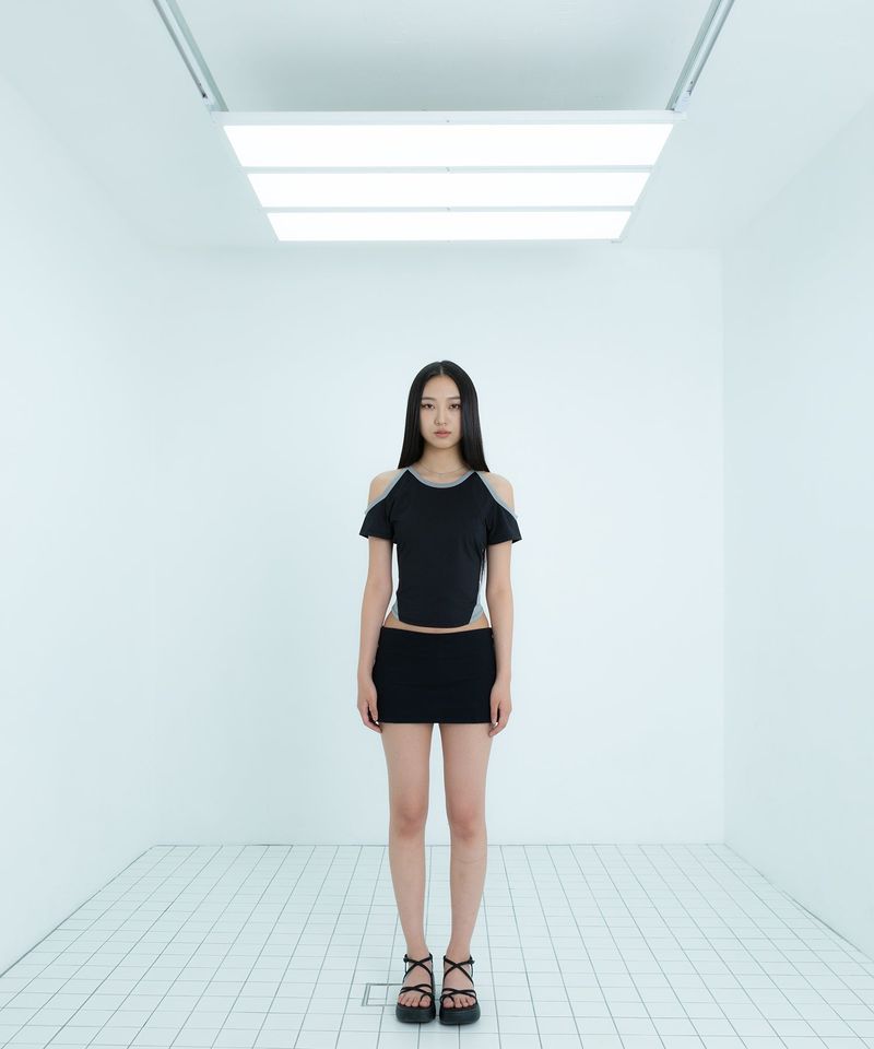 Polyester Off-Shoulder Crop Top (Navy)