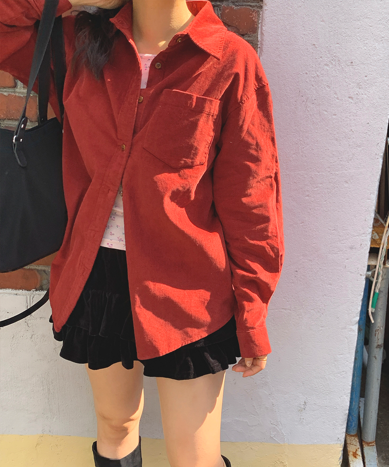 Corduroy Collar Shirt Shirt Blouse Basic Item Cotton