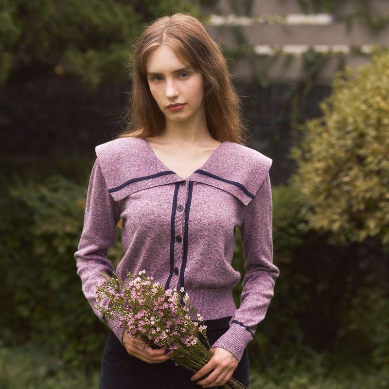 EVMOIU（エブモウ）の「SAILOR COLLAR LONG SLEEVED CARDIGAN - PURPLE（Tops）」