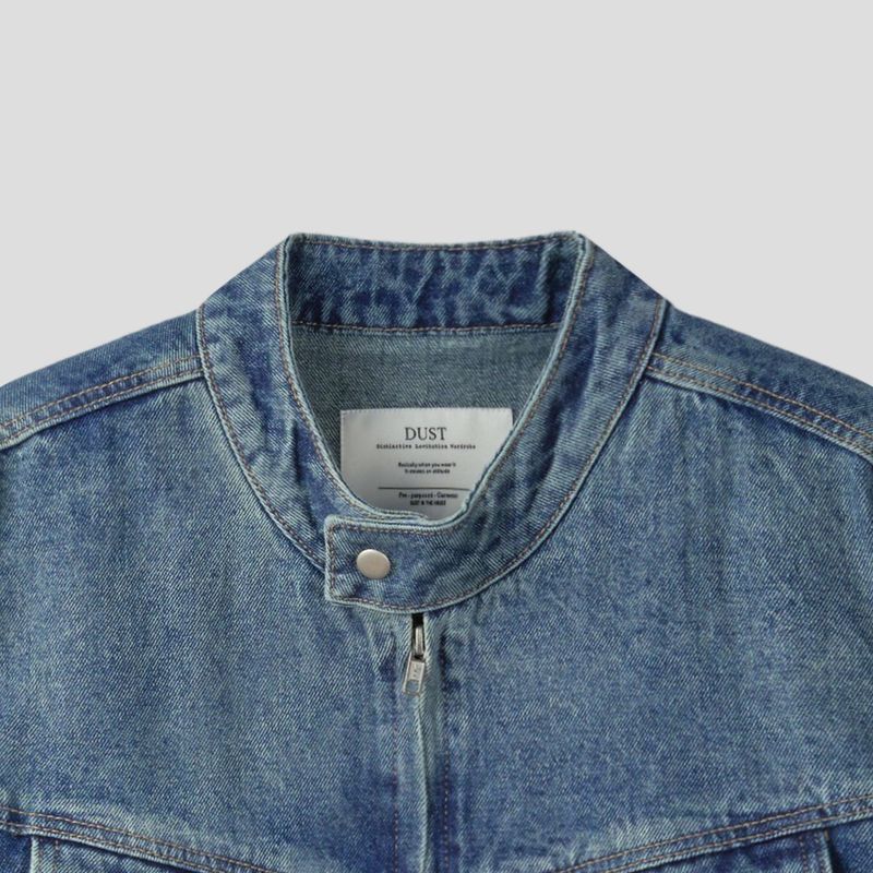 With denim biker jacket