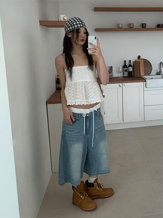 LAYERED BAND BERMUDA JEANS