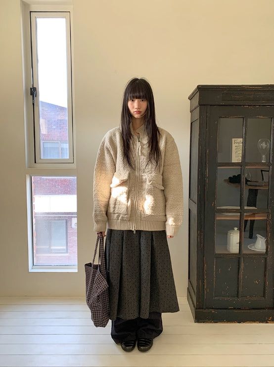[unisex] Kamba Pocket Collar Cable Knit Zip-Up