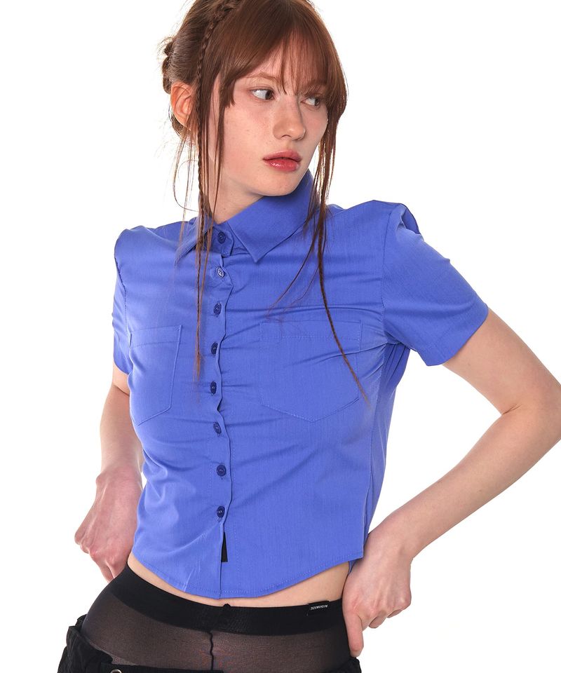 ZIZEMUSEUM（ジゼミュージアム）の「SLIM LINE CROP SHIRTS (BLUE)（Tops）」
