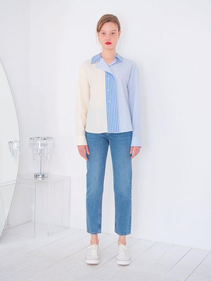 COLOR BLOCKING STRIPE SHIRT