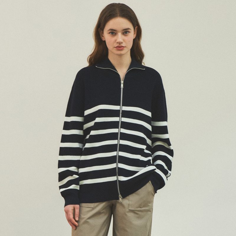 Always HighNeck Stripe Knit Zip-Up_3Color
