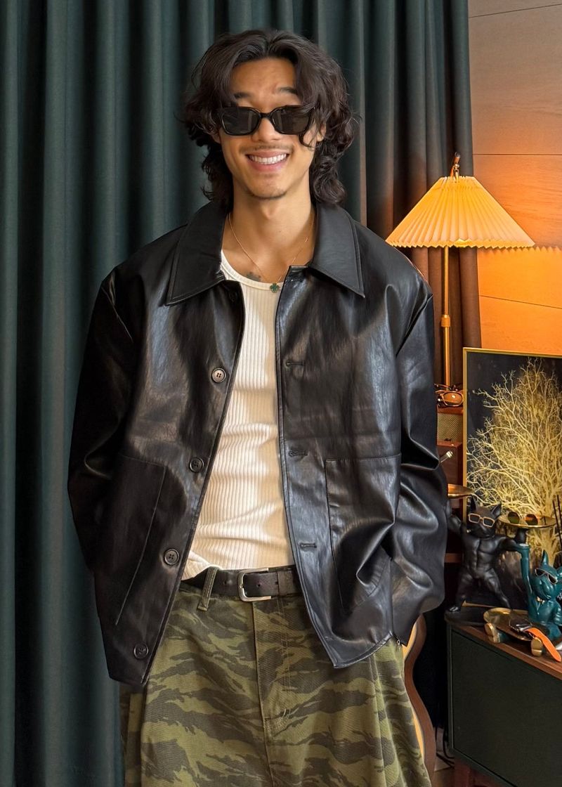 Leather Collar Button Jacket 3COLOR