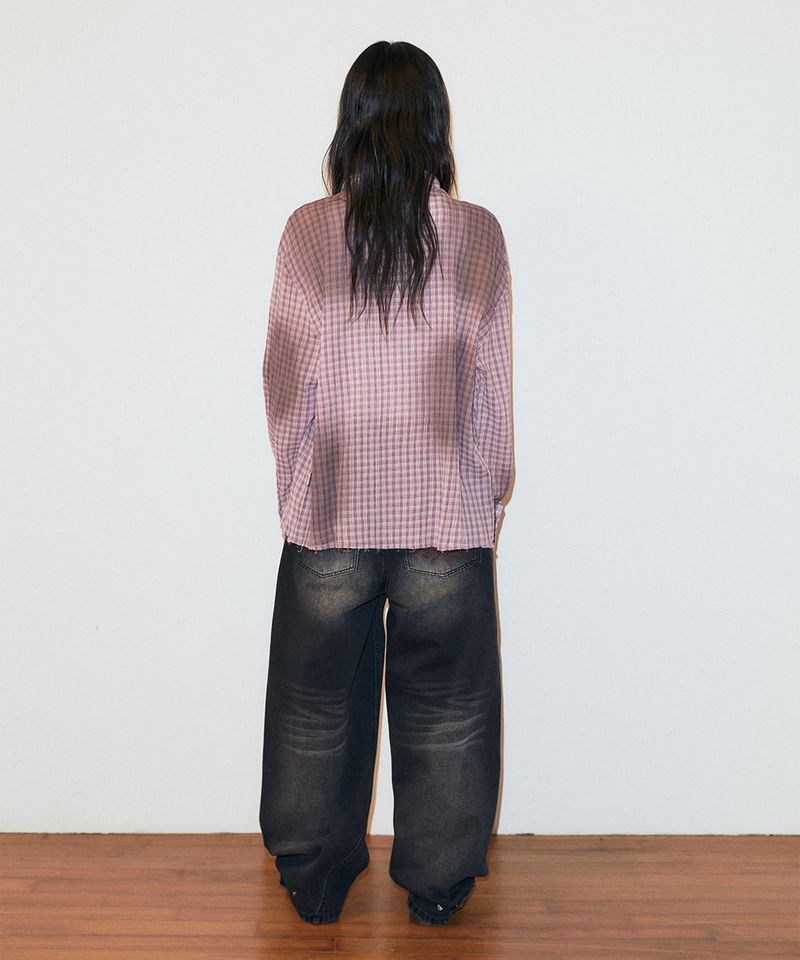 SPRAY DYEING CHECK CROP SHIRT