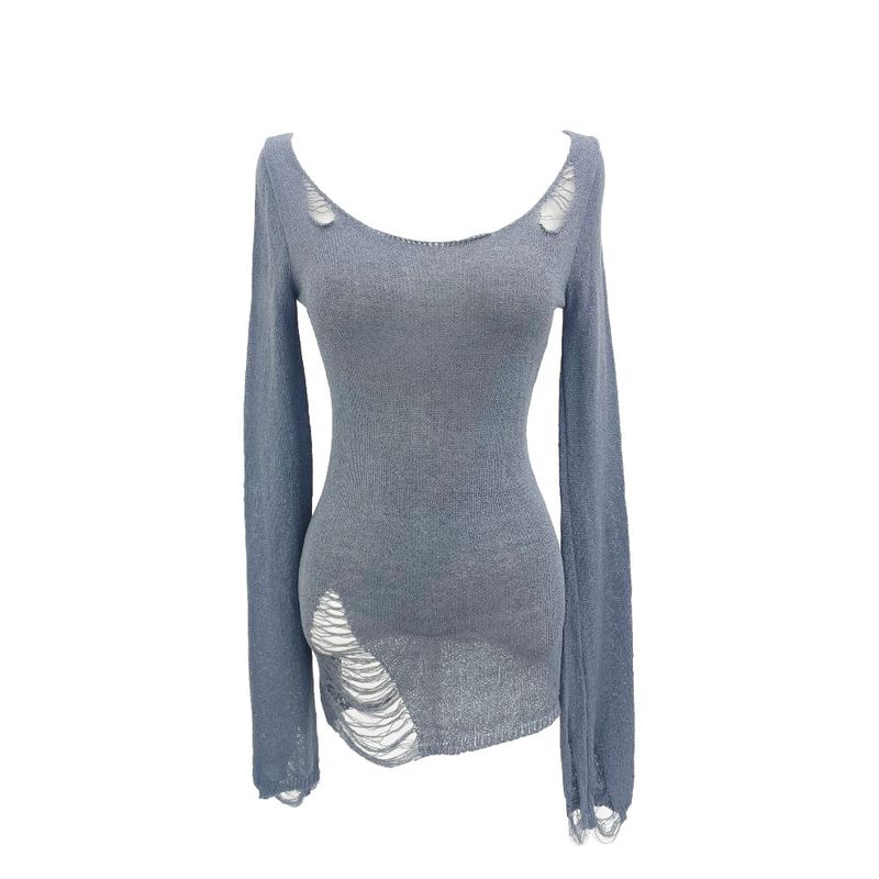 Scooped damage see-through knit (2 Color)