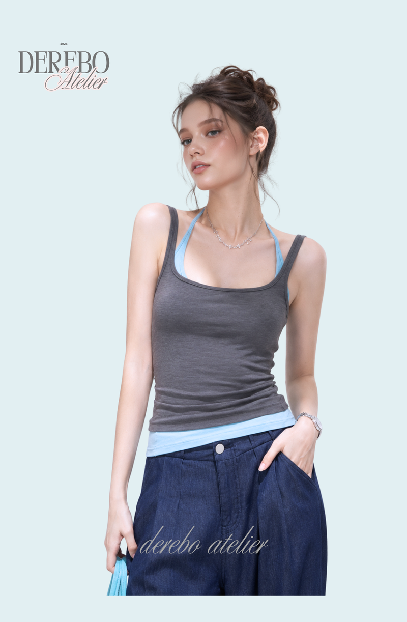 Blue Charcoal Halter Layered Sleeveless Top