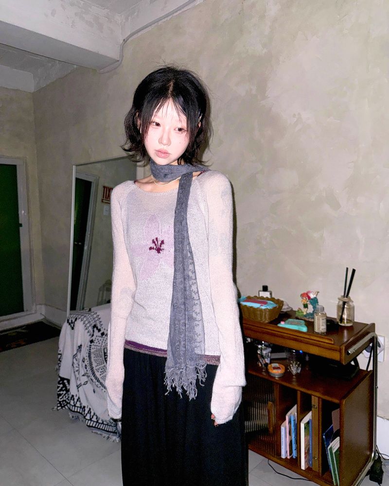 (3color) Soft Flower Sheer Wool Knit