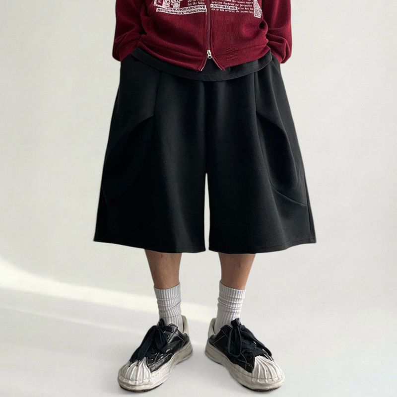 Loose Wave Tuck Pin Tuck Training Bermuda Pants