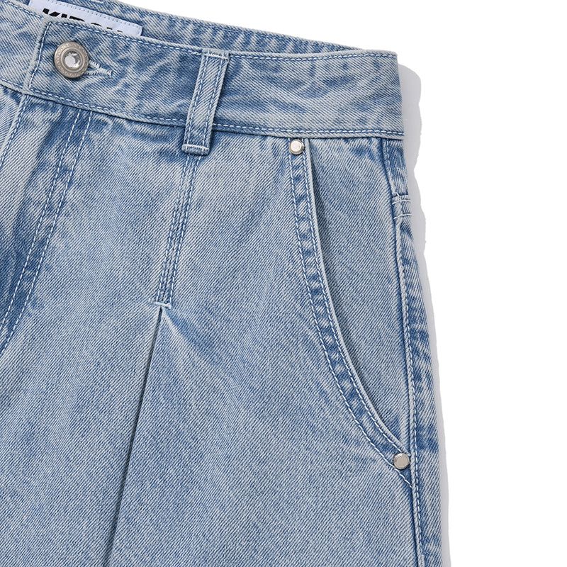 FLARE SHORT DENIM PANTS [BLUE]