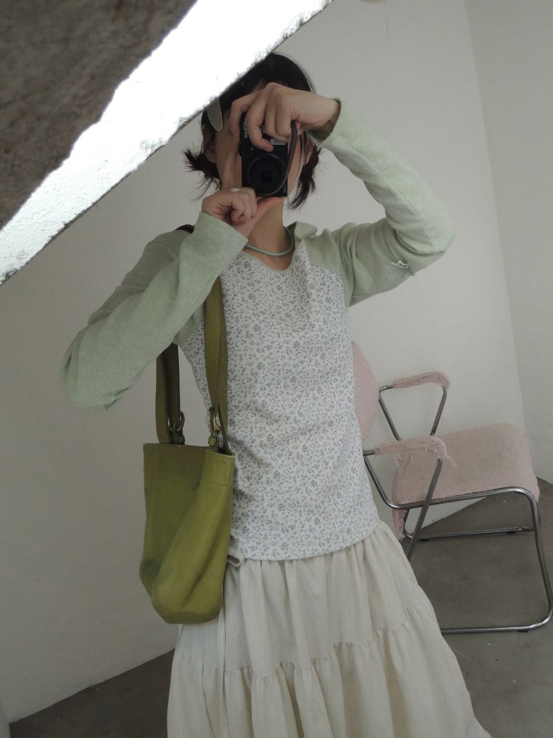 side string long skirt (mint stripe) (washed cotton)