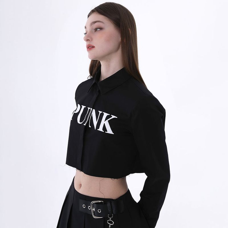0 1 punk crop shirt - BLACK