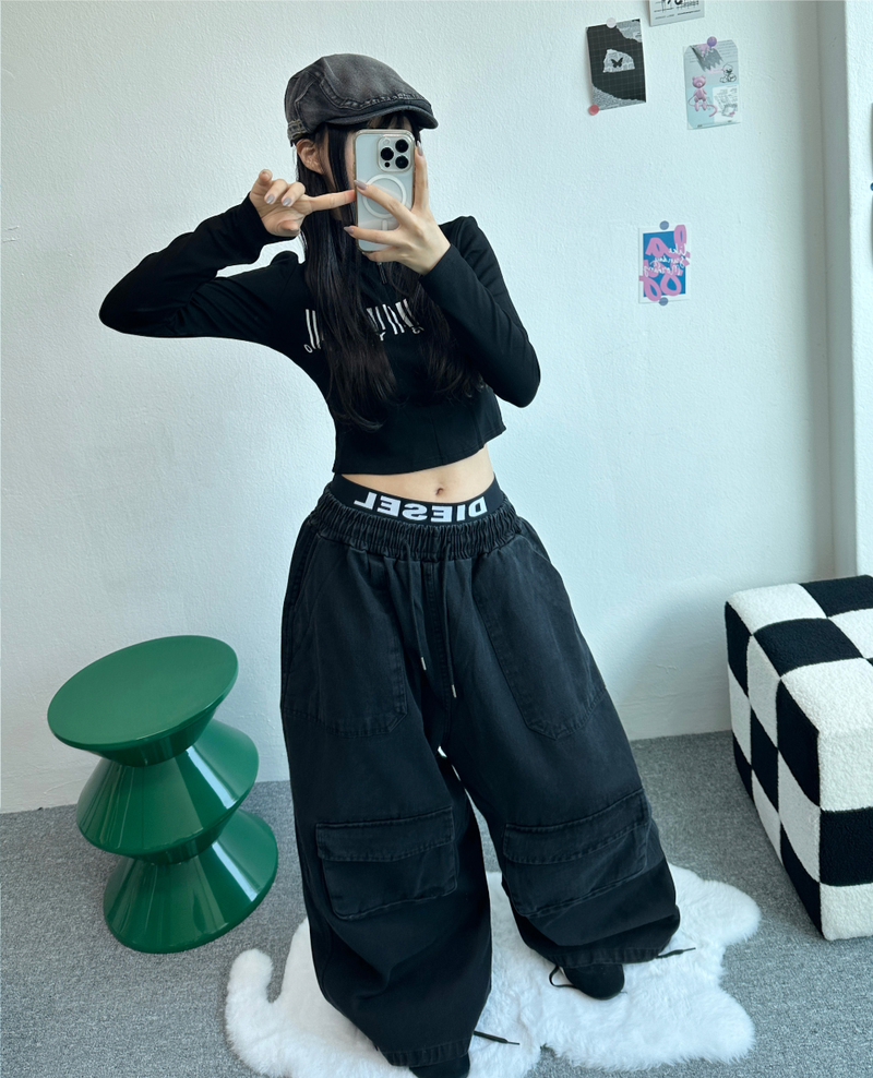 FRONT CARGO WIDE COTTON PANTS🖤💚💛🤎 - 4 COLORS