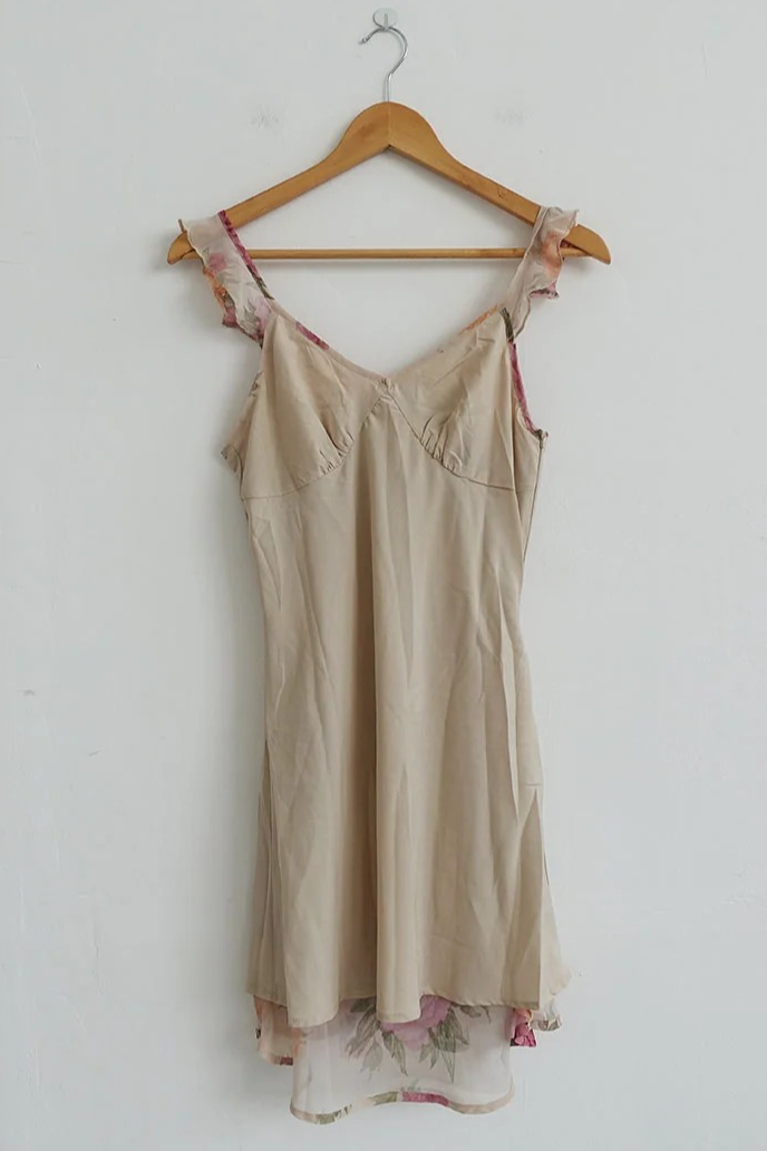 VINTAGE ROSE RUFFLE-STRAP MINI DRESS