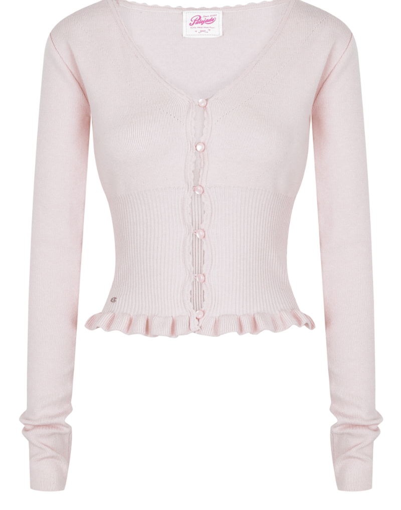 Pearl Button Frill Knit Cardi