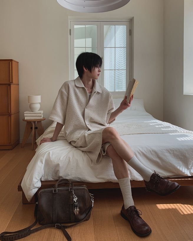 Bound Tweed Half Shirt Jacket Pants Set