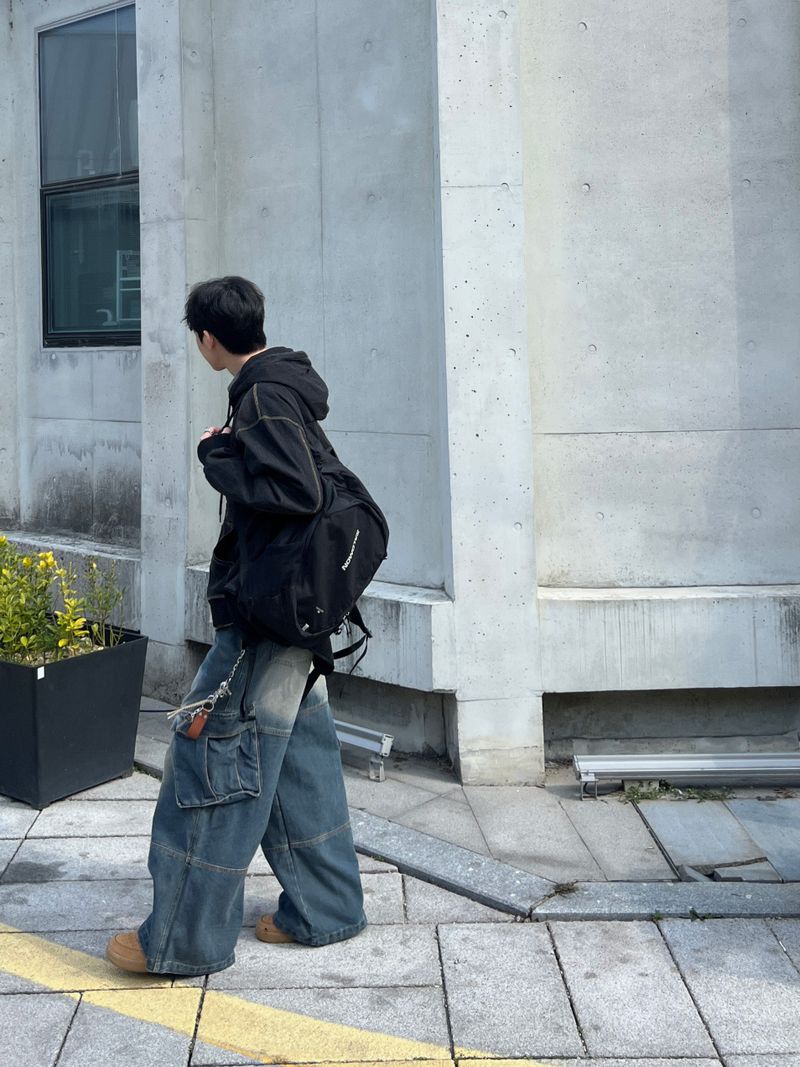 Rough Denim String Cargo Pants