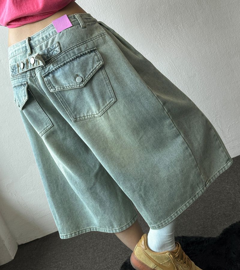 If Side Pintuck Denim Bermuda Shorts 3color