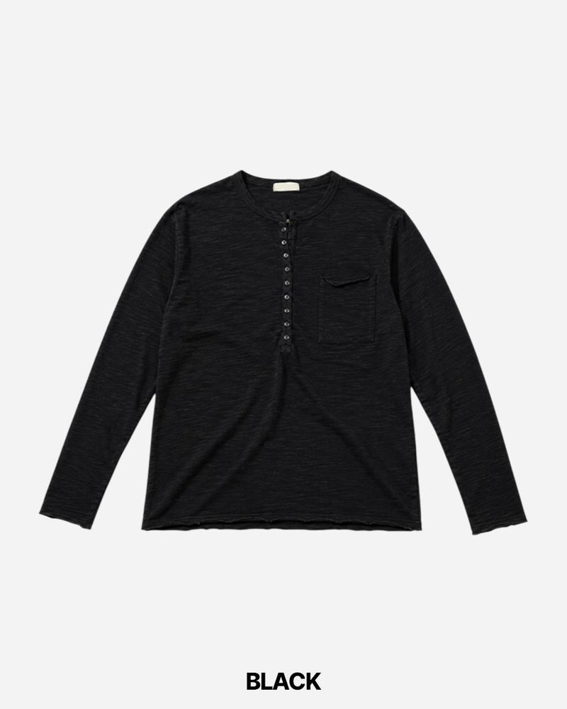 Pochi Slub Henely Neck Long Sleeve T