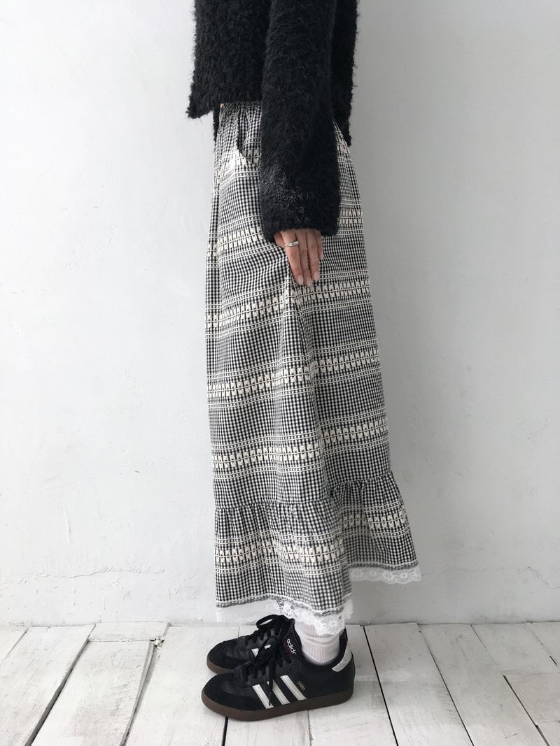 Plaid Frill Maxi Skirt