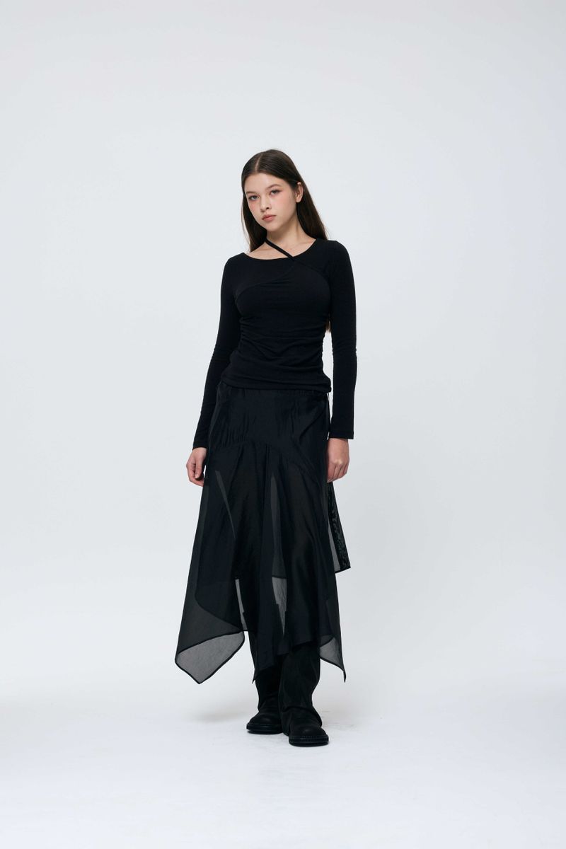 ELAN LINE WRAP SKIRT / BLACK