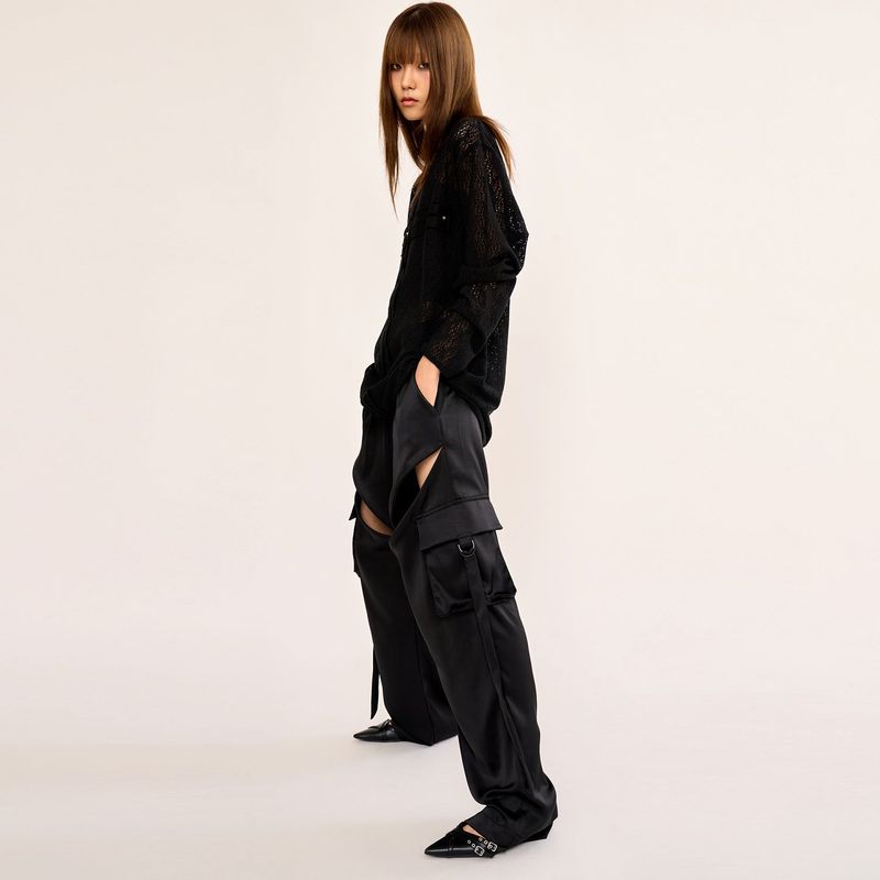Satin Zipup Wide Cargo Pant