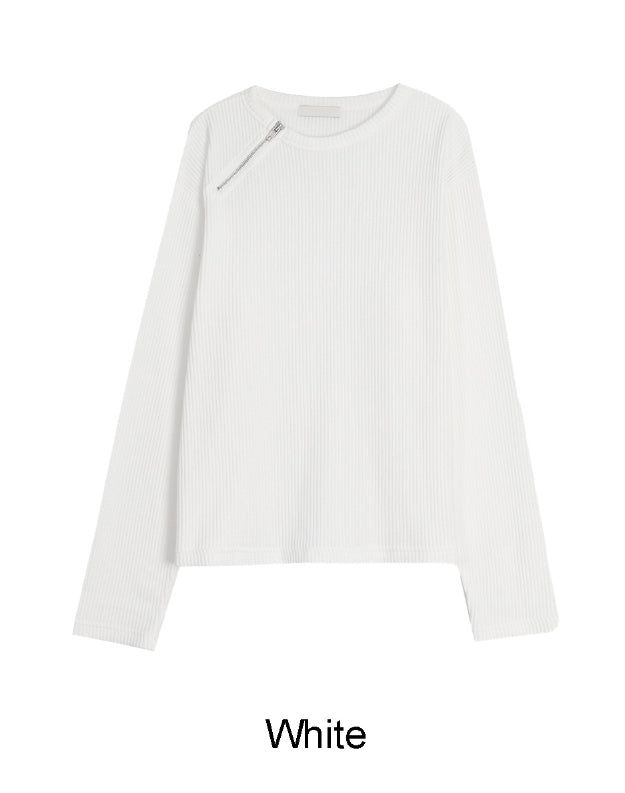 Renid Waffle Zipper Long Sleeve Tee
