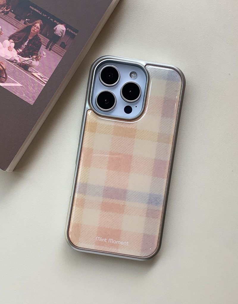[MADE]コージーチェック シルバー エポキシバンパー iPhoneケース