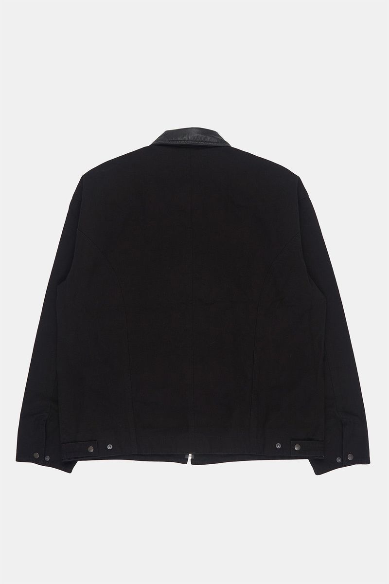Leather collar vintage zip-up work jacket