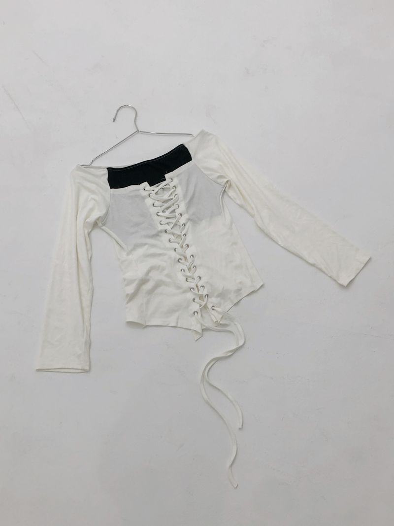 Ribbon Corset Off-shoulder T